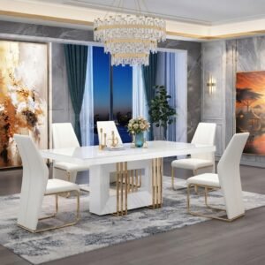 Ensemble Salle à Manger Prestige — Blanc Pur & Accents Dorés