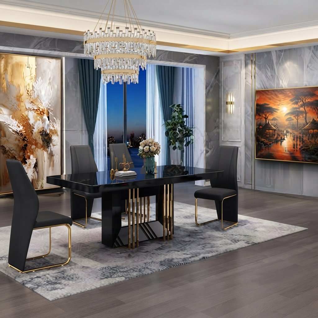 Ensemble Salle à Manger Prestige — Table Noir & Or & Chaises Design Ensemble Salle à Manger Prestige — Table Noir & Or & Chaises Design