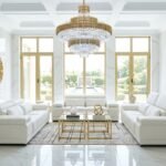 Ensemble Salon Prestige — Cuir Blanc & Finitions Dorées