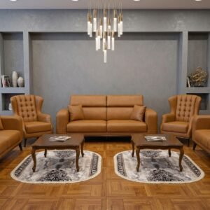Ensemble Salon Prestige — Cuir Cognac & Capitonnage Classique