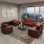 Ensemble Salon Prestige — Cuir Cognac & Finitions Dorées