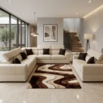 Ensemble Salon Prestige — Cuir Ivoire & Coussins Chocolat