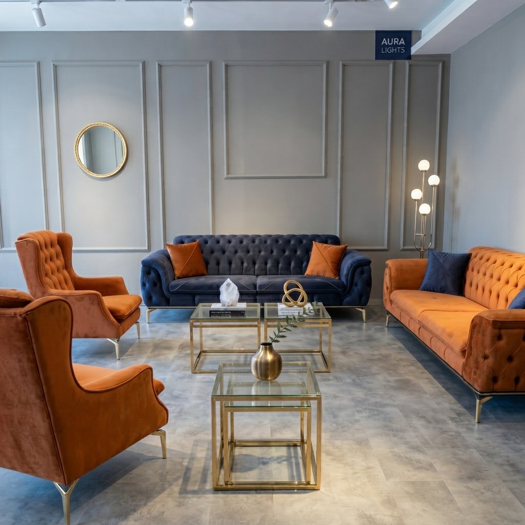 Ensemble Salon Prestige — Velours Bleu Nuit & Terracotta