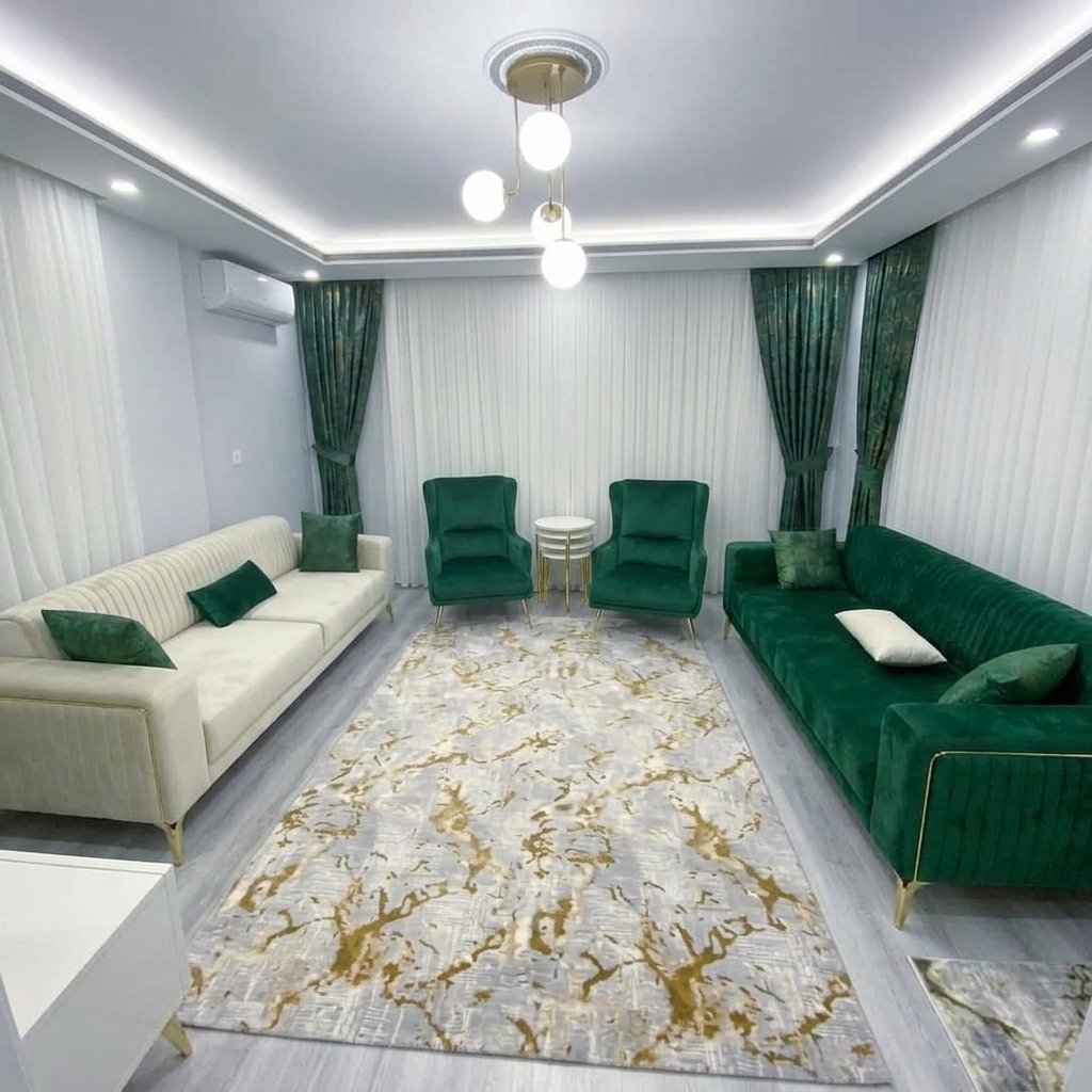 Ensemble Salon Prestige — Velours Émeraude & Ivoire Canelé