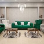 Ensemble Salon Prestige — Velours Vert Émeraude & Nuances Gris-Blanc