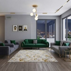 Ensemble Salon Prestige — Velours Vert & Gris Canelé