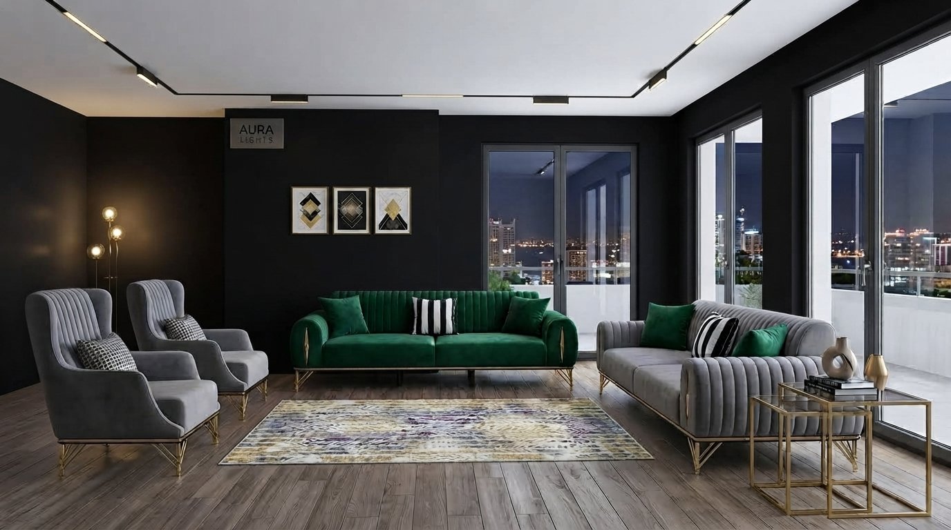 Ensemble Salon Prestige — Velours Vert & Gris Canelé