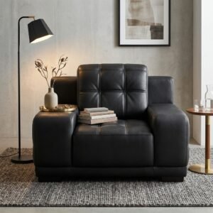 Fauteuil Prestige — Cuir Noir & Capitonnage Structuré